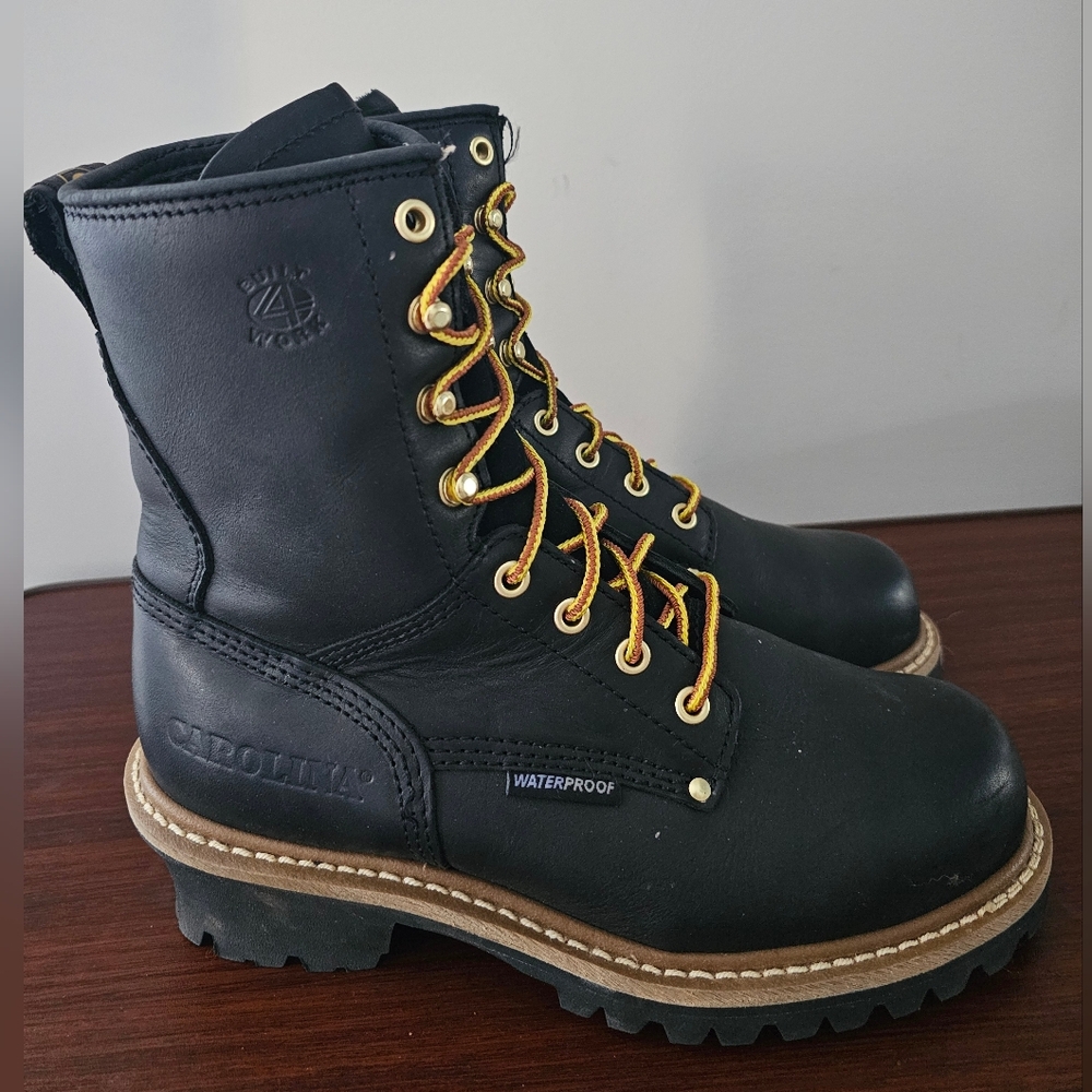 Used Carolina Elm Black Leather Logger Work Boots